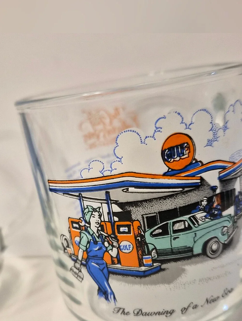 Vintage Luminarc Gulf Oil Collector Series Glass Mugs Set of 2